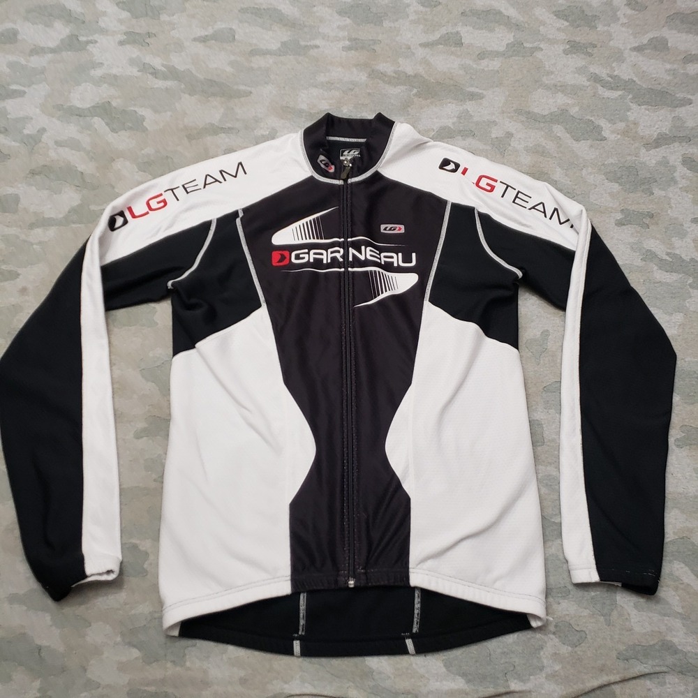 Louis Garneau Cycling Jersey Mens Medium Black Zip Up Long Sleeve Bike